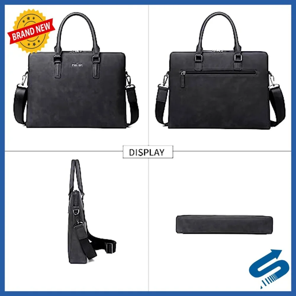 Large Leather Briefcase Messenger Bag Water Resistant Business Travel